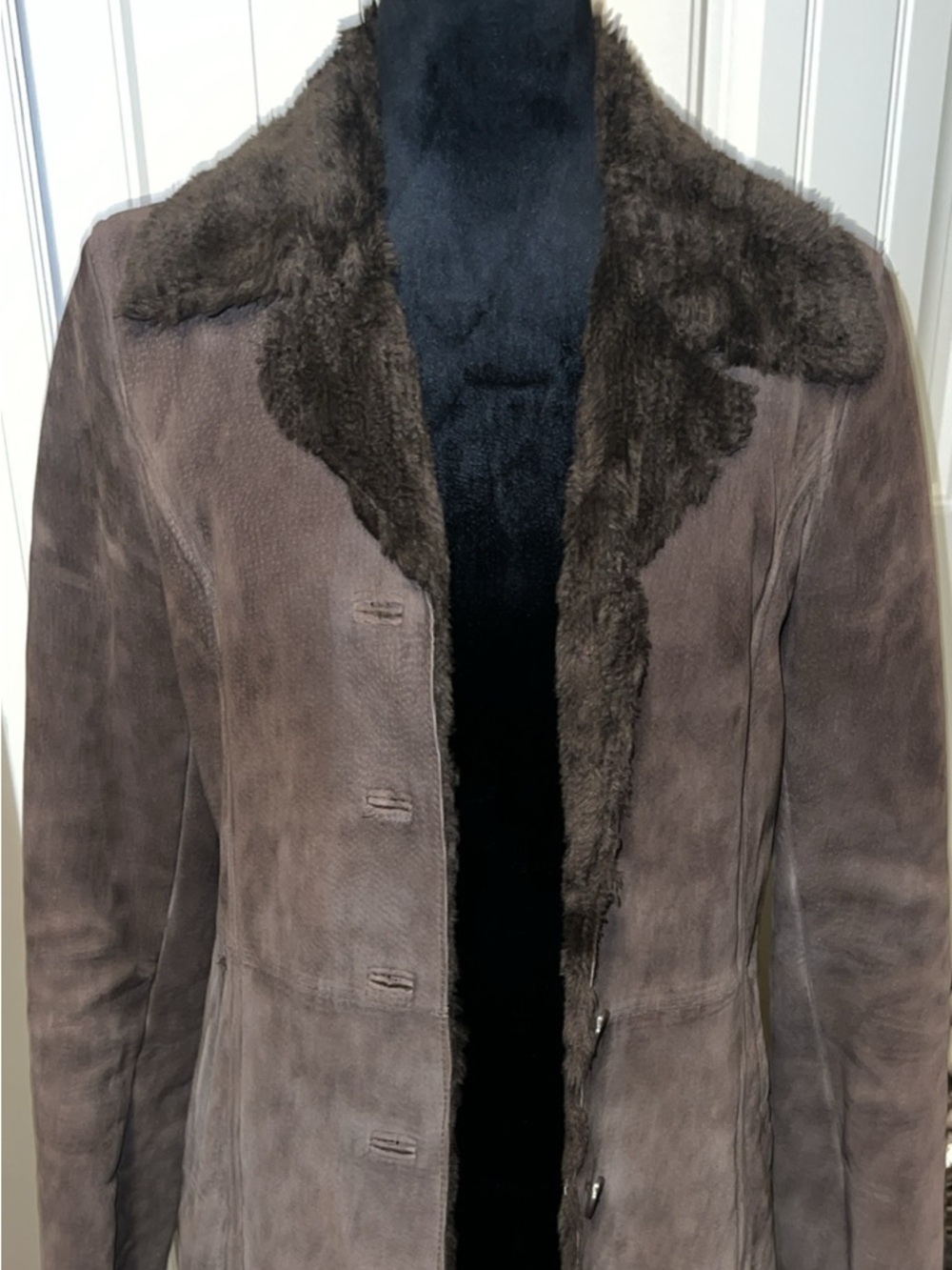 Vintage Brown Suede Leather Shearling Coat